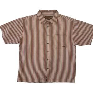 Prana Men’s XL Striped Button Down Short Sleeve Shirt Burnt Orange Gray